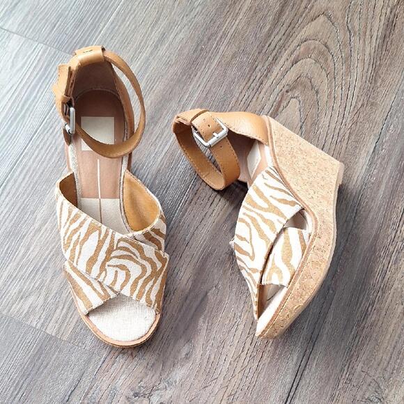 Dolce Vita Shoes - Dolce Vita Brown Zebra Print Ankle Strap Open Toe Wedge Heel Size 8